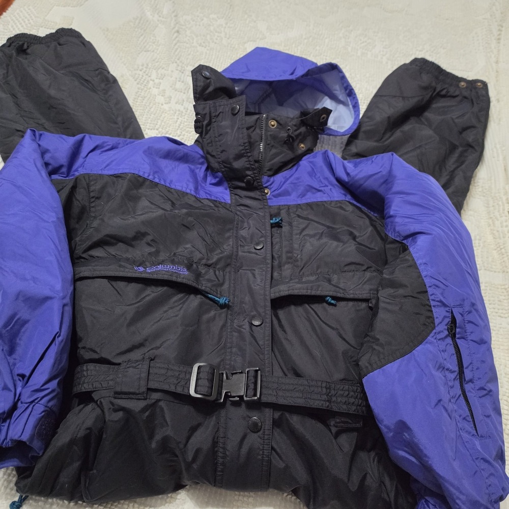 Vtg Columbia Snow Suit Womens Med Purple Black Radial Sleeve Ski Snowboard 90s